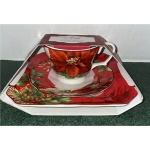 NWT Vintage 222 Fifth Red Floral Mug and Saucer Set